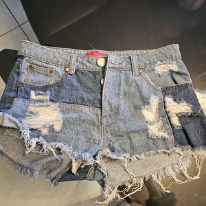 Patchwork denim shorts